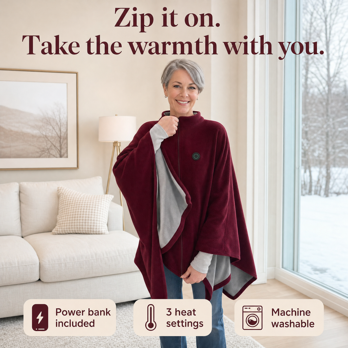 Marlo™ Wearable Heated Blanket, Zip-Up Poncho